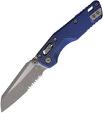 Microtech Standard Issue MSI Mini Marfione Ram-Lok Antique Blue Fluted Titanium Folding M390MK Serrated Knife 210M11APFLMS