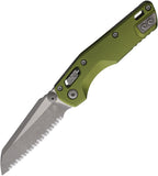 Microtech Standard Issue MSI Mini Ram-Lok OD Green Fluted Aluminum Folding Apocalyptic M390MK Serrated Knife 210M12APFLOD