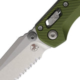 Microtech Standard Issue MSI Mini Ram-Lok OD Green Fluted Aluminum Folding M390MK Serrated Knife 210M12FLOD