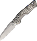 Microtech Standard Issue MSI Mini Marfione Ram-Lok Stonewash Frag Titanium Folding M390MK Serrated Knife 210M12FRMS3