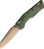Microtech Standard Issue MSI Mini Marfione Ram-Lok Antique Green Frag Titanium Folding Bronze M390MK Serrated Knife 210M14FRMS2