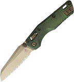 Microtech Standard Issue MSI Mini Marfione Ram-Lok Antique Green Titanium Folding Bronze M390MK Serrated Knife 210M15MS2