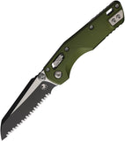 Microtech Standard Issue MSI Mini Ram-Lok OD Green Fluted Aluminum Folding M390MK Serrated Knife 210M3FLOD