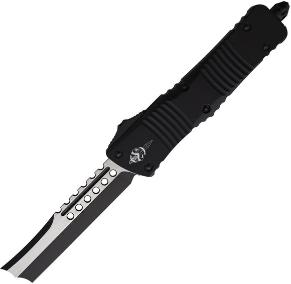 Microtech Automatic Combat Hellhound OTF Knife Black Aluminum Two-Tone Razor Blade 219R1TS