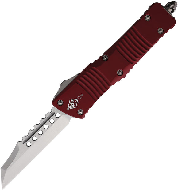 Microtech Automatic C-Troodon Warhound OTF Knife Merlot Red Aluminum Wharncliffe Blade 219W10MRS