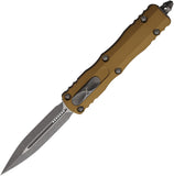 Microtech Automatic Dirac Knife OTF Tan Aluminum Apocalyptic Double Edge Blade 22510APTA