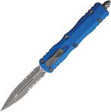 Microtech Automatic Dirac Knife OTF Blue Aluminum Apocalyptic Serrated Dagger Blade 22511APBL