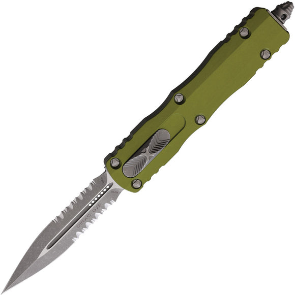 Microtech Automatic Dirac OTF Knife OD Green Aluminum Apocalyptic Partailly Serrated Blade 22511APOD
