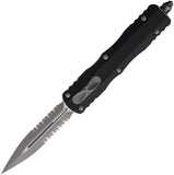 Microtech Automatic Dirac Knife OTF Black Aluminum Apocalyptic Serrated Dagger Blade 22511AP