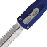 Microtech Automatic Dirac Knife OTF Navy Blue Aluminum Serrated Double Edge Dagger Blade 22511NA