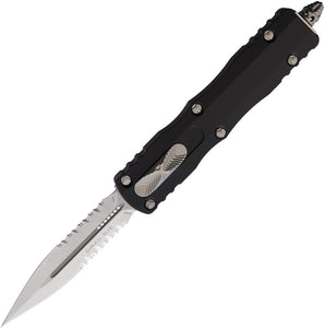 Microtech Automatic Dirac OTF Knife Black Aluminum Partially Serrated Double Edge Dagger Blade 22511