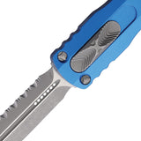 Microtech Automatic Dirac Knife OTF Blue Aluminum Apocalyptic Serrated Dagger Blade 22512APBL
