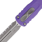 Microtech Automatic Dirac Knife OTF Purple Aluminum Apocalyptic Serrated Dagger Blade 22512APPU