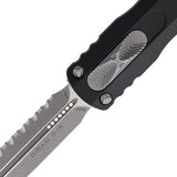 Microtech Automatic Dirac Knife OTF Black Aluminum Apocalyptic Serrated Dagger Blade 22512AP
