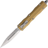 Microtech Automatic Dirac Knife OTF Tan Aluminum Serrated Double Edge Dagger Blade 22512TA