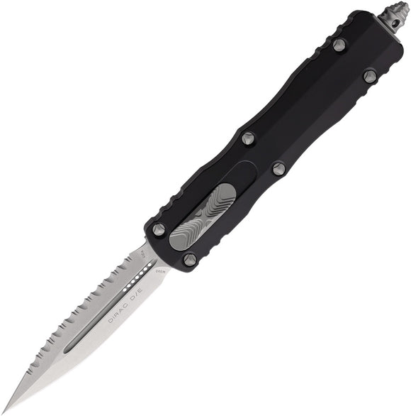 Microtech Automatic Dirac OTF Knife Black Aluminum Double Edge Top Serrated Blade 22512