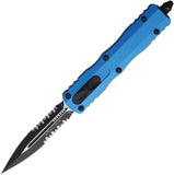 Microtech Automatic Dirac Knife OTF Blue Aluminum Serrated Double Edge Dagger Blade 2252BL