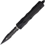 Microtech Automatic Dirac Knife OTF Black Aluminum Serrated Double Edge Dagger Blade 2252T