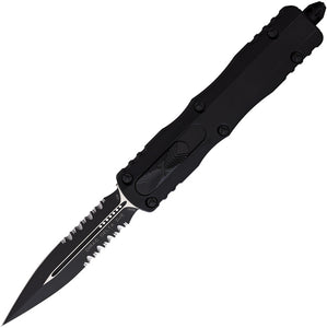 Microtech Automatic Dirac Delta Tactical Knife OTF Black Aluminum Double Edge Serrated Blade 2272T