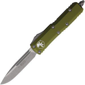 Microtech Automatic UTX-85 OTF Knife OD Green Aluminum Apocalyptic Drop Pt Blade 23110APOD