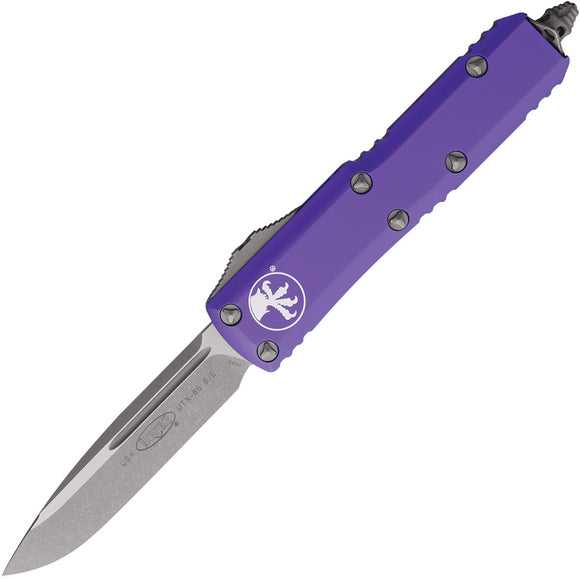 Microtech Automatic UTX-85 OTF Knife Purple Aluminum Apocalyptic Drop Pt Blade 23110APPU