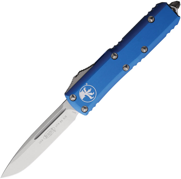 Microtech Automatic UTX-85 OTF Knife Blue Aluminum Drop Point Blade 23110BL