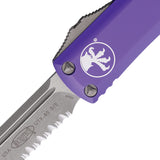 Microtech Automatic UTX-85 OTF Knife Purple Aluminum Apocalyptic Serrated Blade 23111APPU