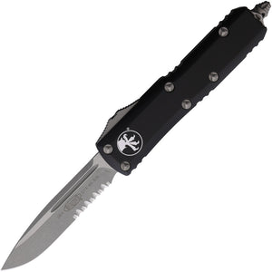 Microtech Automatic UTX-85 OTF Knife Black Aluminum Partially Serrated Apocalyptic Blade 23111AP