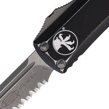 Microtech Automatic UTX-85 OTF Knife Distressed Black Aluminum Apocalyptic Serrated Blade 23111DBK