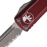 Microtech Automatic UTX-85 OTF Knife Distressed Merlot Red Aluminum Apocalyptic Serrated Blade 23111DMR