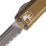 Microtech Automatic UTX-85 OTF Knife Distressed Tan Aluminum Apocalyptic Serrated Blade 23111DTA