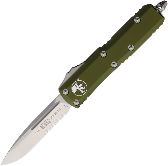 Microtech Automatic UTX-85 OTF Knife OD Green Aluminum Partially Serrated Drop Pt Blade 23111OD