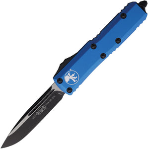 Microtech Automatic UTX-85 OTF Knife Blue Aluminum Two-Tone Drop Point Blade 2311BL