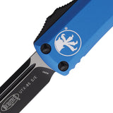 Microtech Automatic UTX-85 OTF Knife Blue Aluminum Two-Tone Drop Point Blade 2311BL