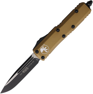 Microtech Automatic UTX-85 OTF Knife Tan Aluminum Two-Tone Drop Point Blade 2311TA