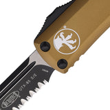 Microtech Automatic UTX-85 OTF Knife Tan Aluminum Serrated Drop Pt Blade 2312TA