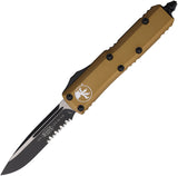 Microtech Automatic UTX-85 OTF Knife Tan Aluminum Serrated Drop Pt Blade 2312TA