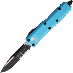 Microtech Automatic UTX-85 OTF Knife Turquoise Aluminum Two-Tone Serrated Drop Pt Blade 2312TQ