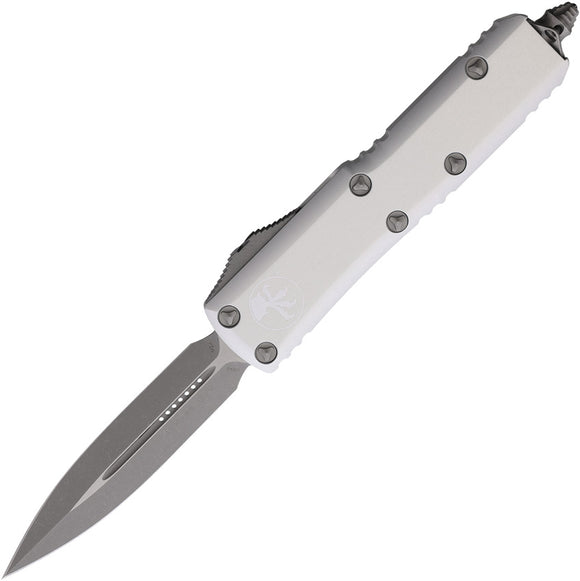 Microtech Automatic UTX-85 OTF Knife Clear Aluminum Apocalyptic Double Edge Blade 23210APCR