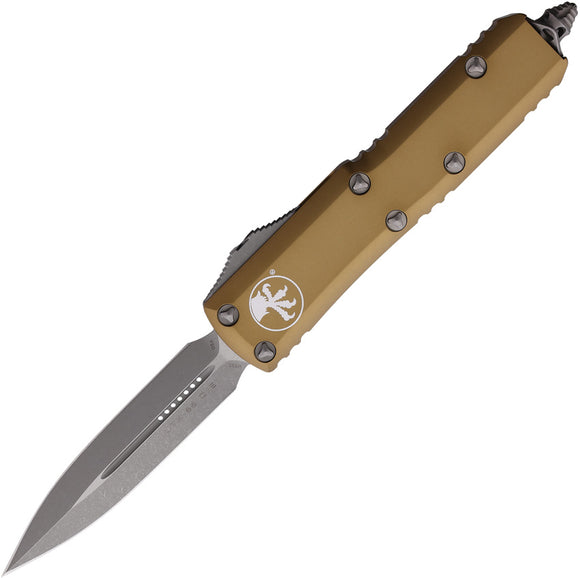 Microtech Automatic UTX-85 OTF Knife Tan Aluminum Apocalyptic Double Edge Blade 23210APTA