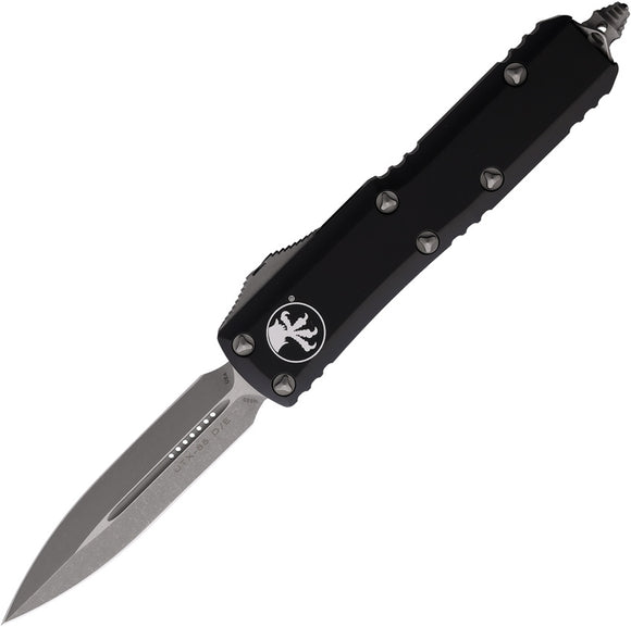 Microtech Automatic UTX-85 OTF Knife Black Aluminum Apocalyptic Double Edge Blade 23210AP