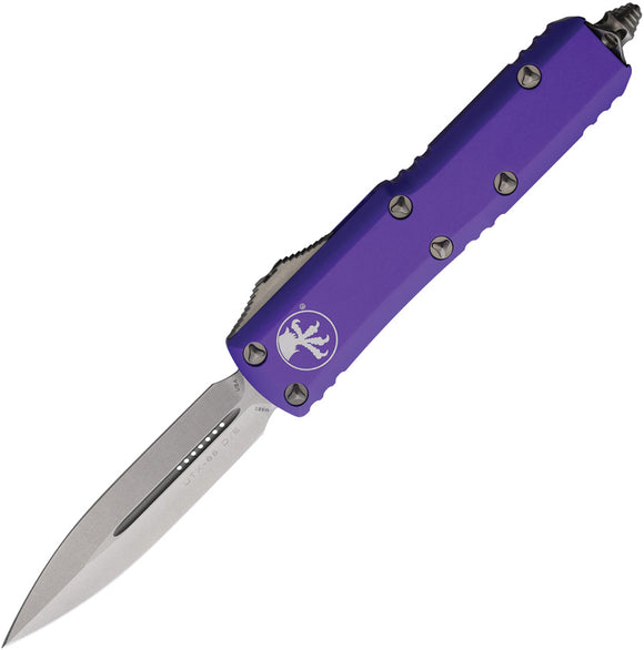 Microtech Automatic UTX-85 OTF Knife Purple Aluminum Stonewash Double Edge Blade 23210PU
