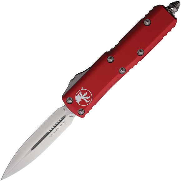 Microtech Automatic UTX-85 OTF Knife Red Aluminum Stonewash Double Edge Blade 23210RD
