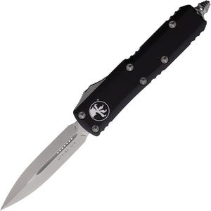 Microtech Automatic UTX-85 OTF Knife Black Aluminum Stonewash Double Edge Blade 23210