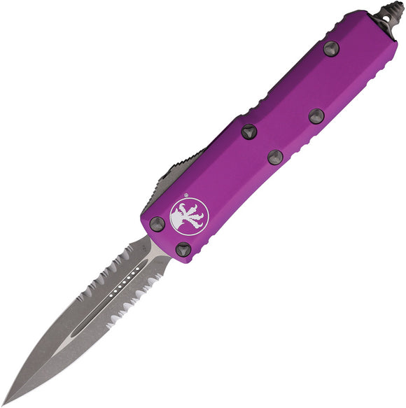 Microtech Automatic UTX-85 OTF Knife Violet Aluminum Apocalyptic Serrated Blade 23211APVI