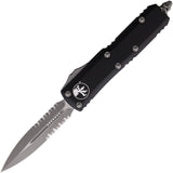 Microtech Automatic UTX-85 OTF Knife Black Aluminum Apocalyptic Serrated Double Edge Blade 23211AP