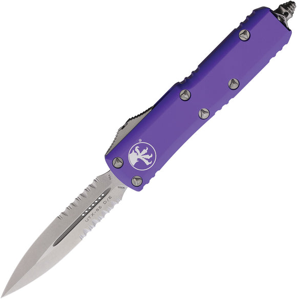 Microtech Automatic UTX-85 OTF Knife Purple Aluminum Serrated Double Edge Blade 23211PU