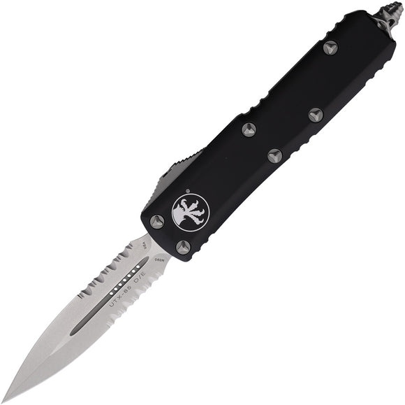 Microtech Automatic UTX-85 OTF Knife Black Aluminum Serrated Double Edge Blade 23211