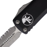 Microtech Automatic Ultratech OTF Knife Black Aluminum Apocalyptic Top Serrated Double Edge Blade 23212AP