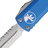 Microtech Automatic UTX-85 OTF Knife Blue Aluminum Double Edge Serrated Blade 23212BL